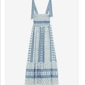 Size L - ZARA MIDI PRINTED DRESS WHITE/BLUE